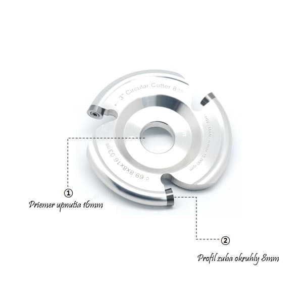 Presný frézovací kotúč s priemerom upnutia 16 mm a okrúhlym profilom zuba 8 mm